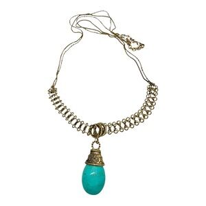 Vintage Goldtone & Faux Turquoise Doublestrand Long Necklace